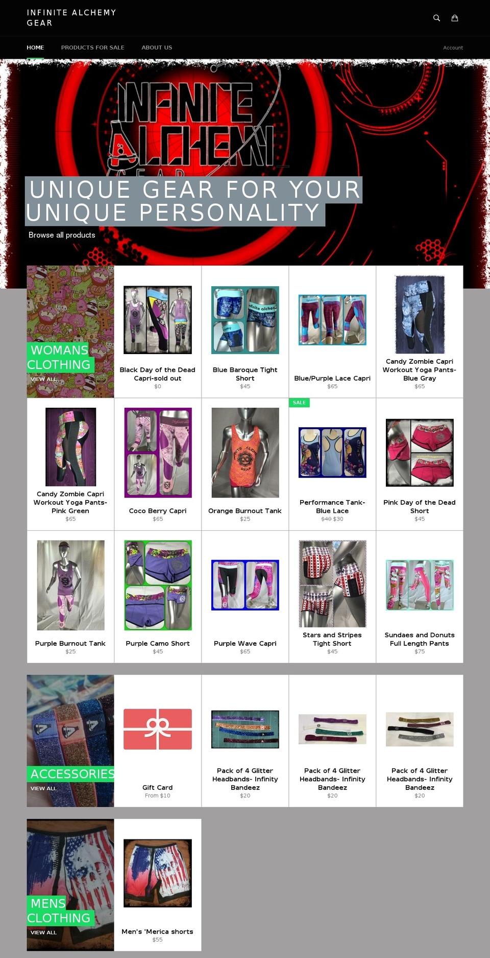 infinitealchemygear.com shopify website screenshot