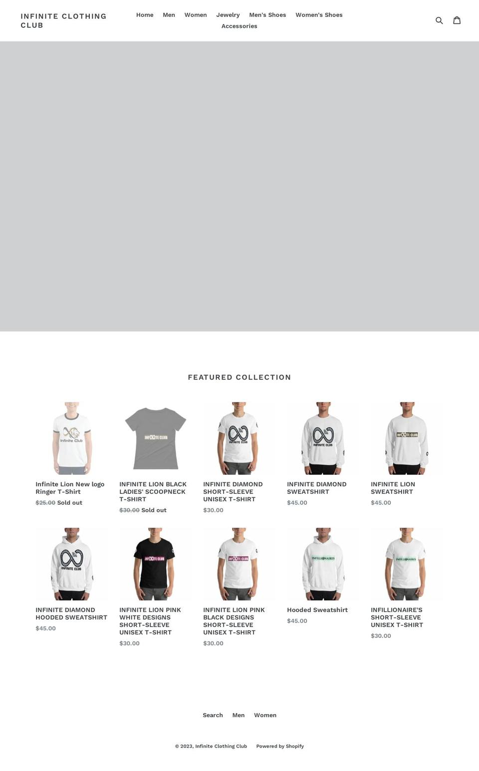 infiniteclothingclub.com shopify website screenshot