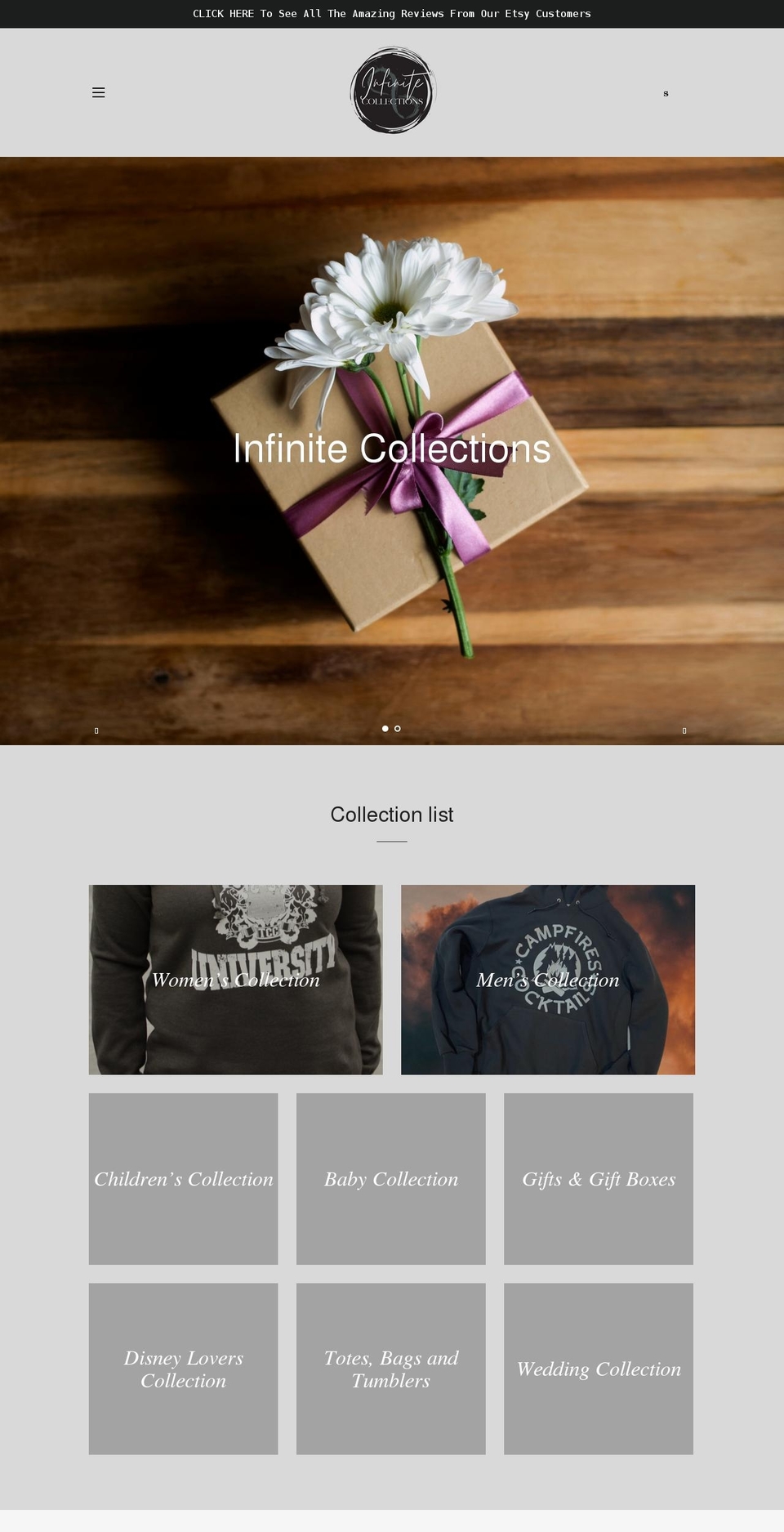 infinitecollections.com shopify website screenshot