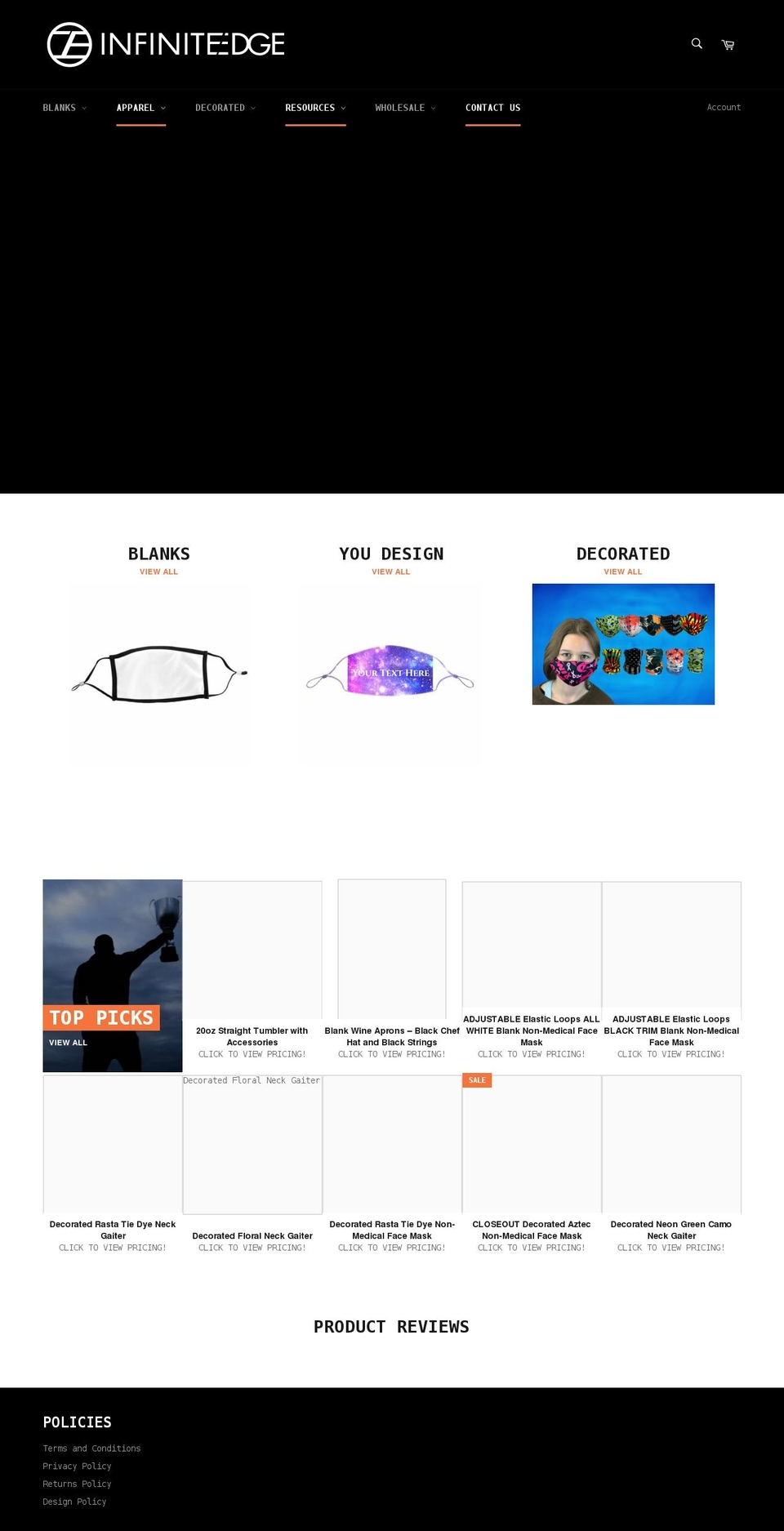 infiniteedgecreations.com shopify website screenshot