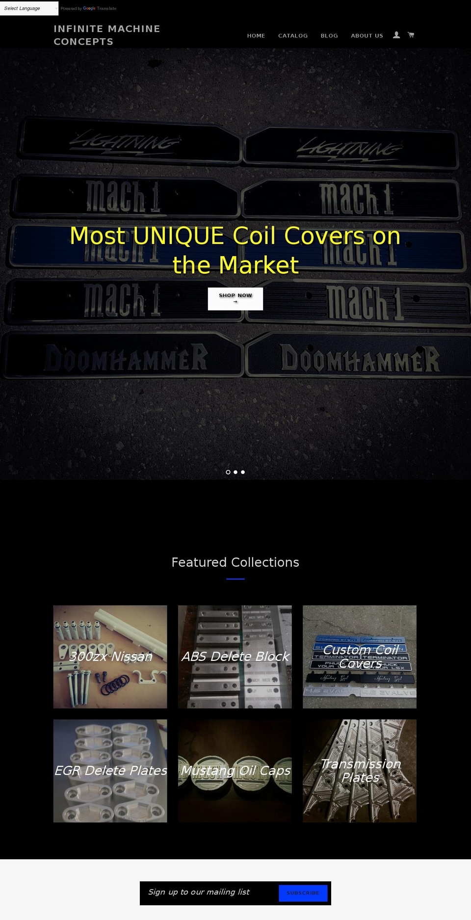 infinitemachineconcepts.com shopify website screenshot