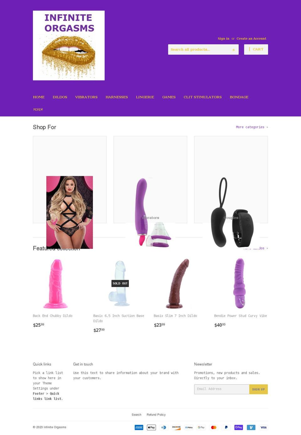 infiniteorgasms.net shopify website screenshot