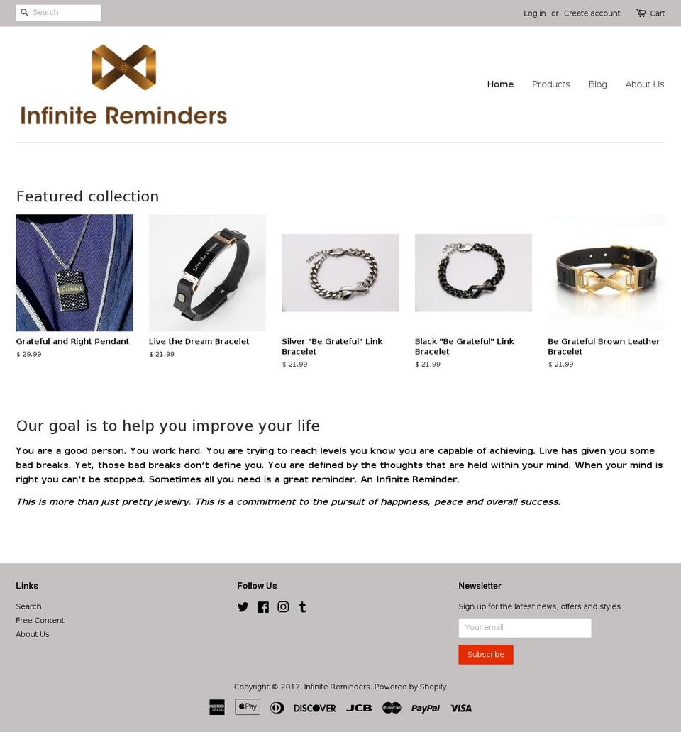 infinitereminders.com shopify website screenshot