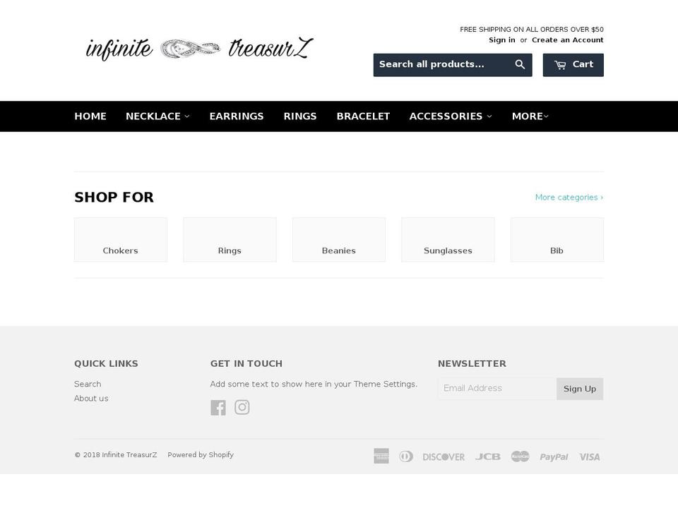 infinitetreasurz.com — Shopify storefront screenshot