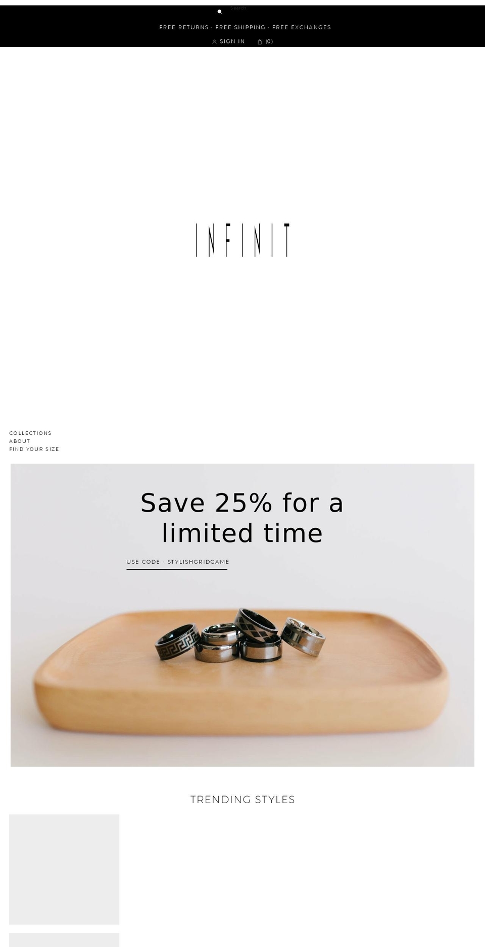 infinit Shopify theme site example infinitrings.com
