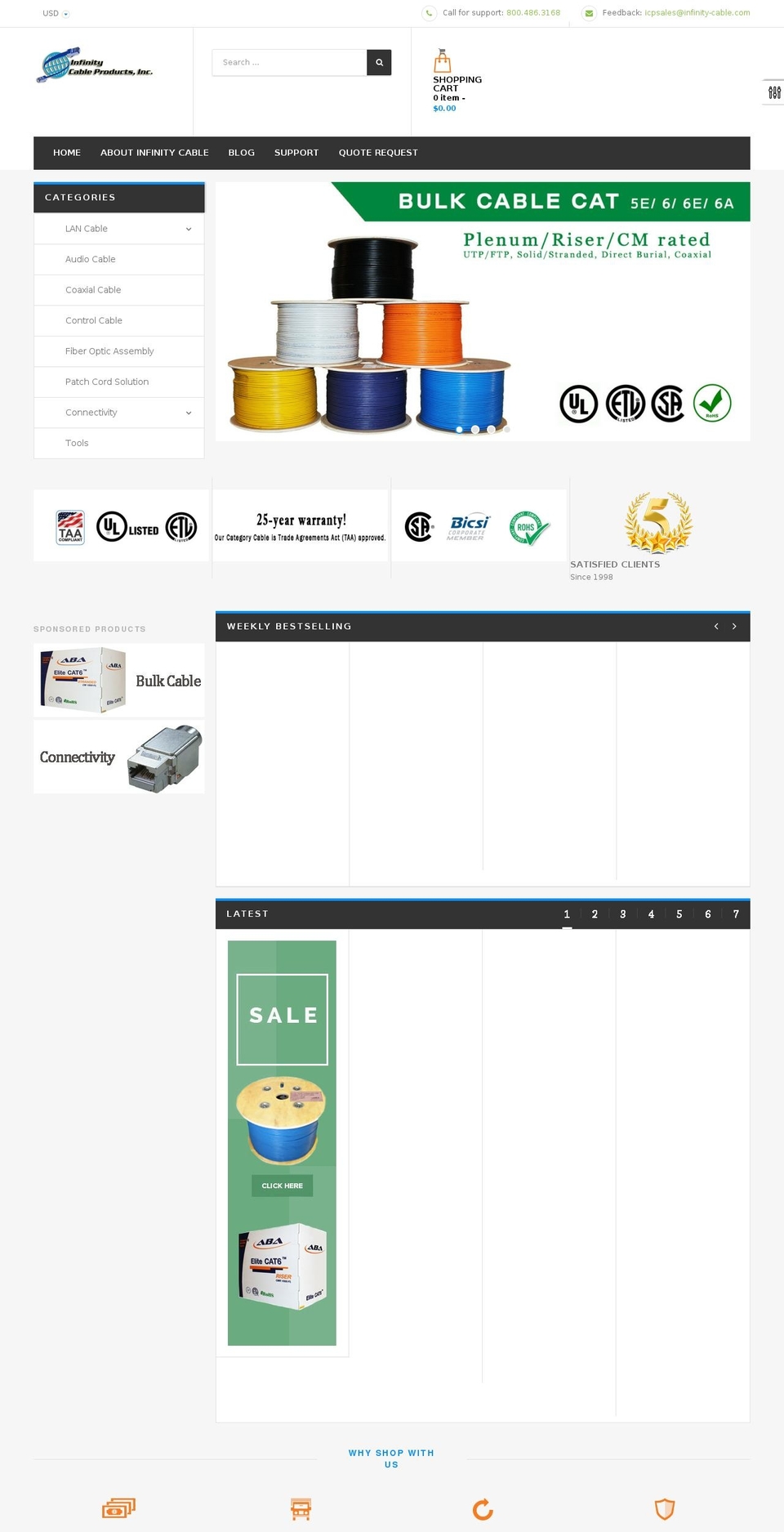 infinity-cable-products.com shopify website screenshot