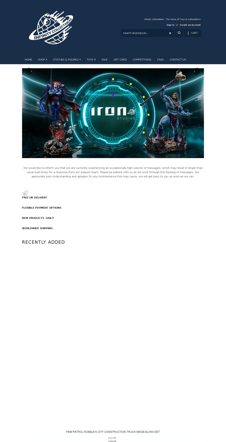 infinitycollectables.com shopify website screenshot