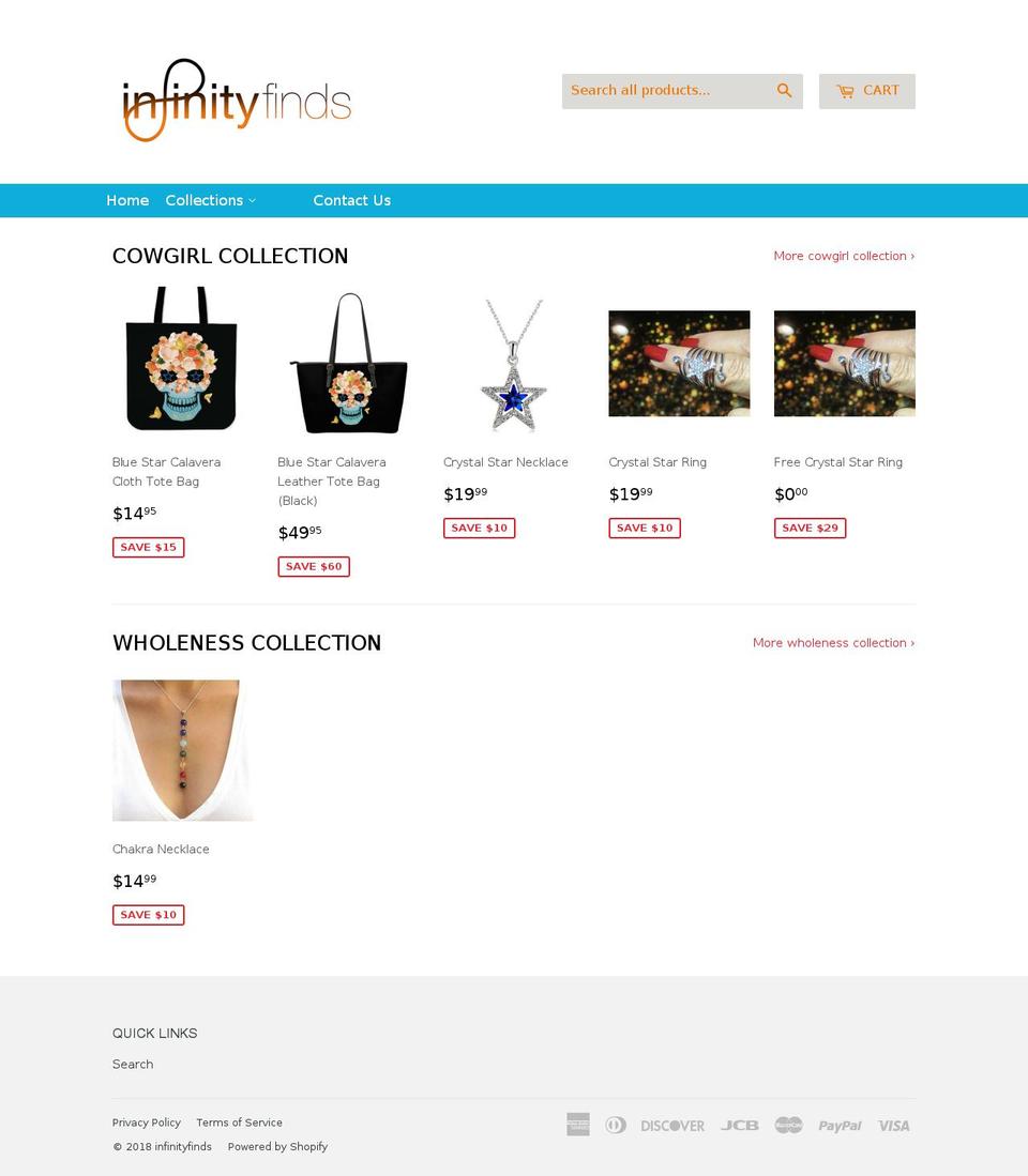 infinityfinds.com shopify website screenshot