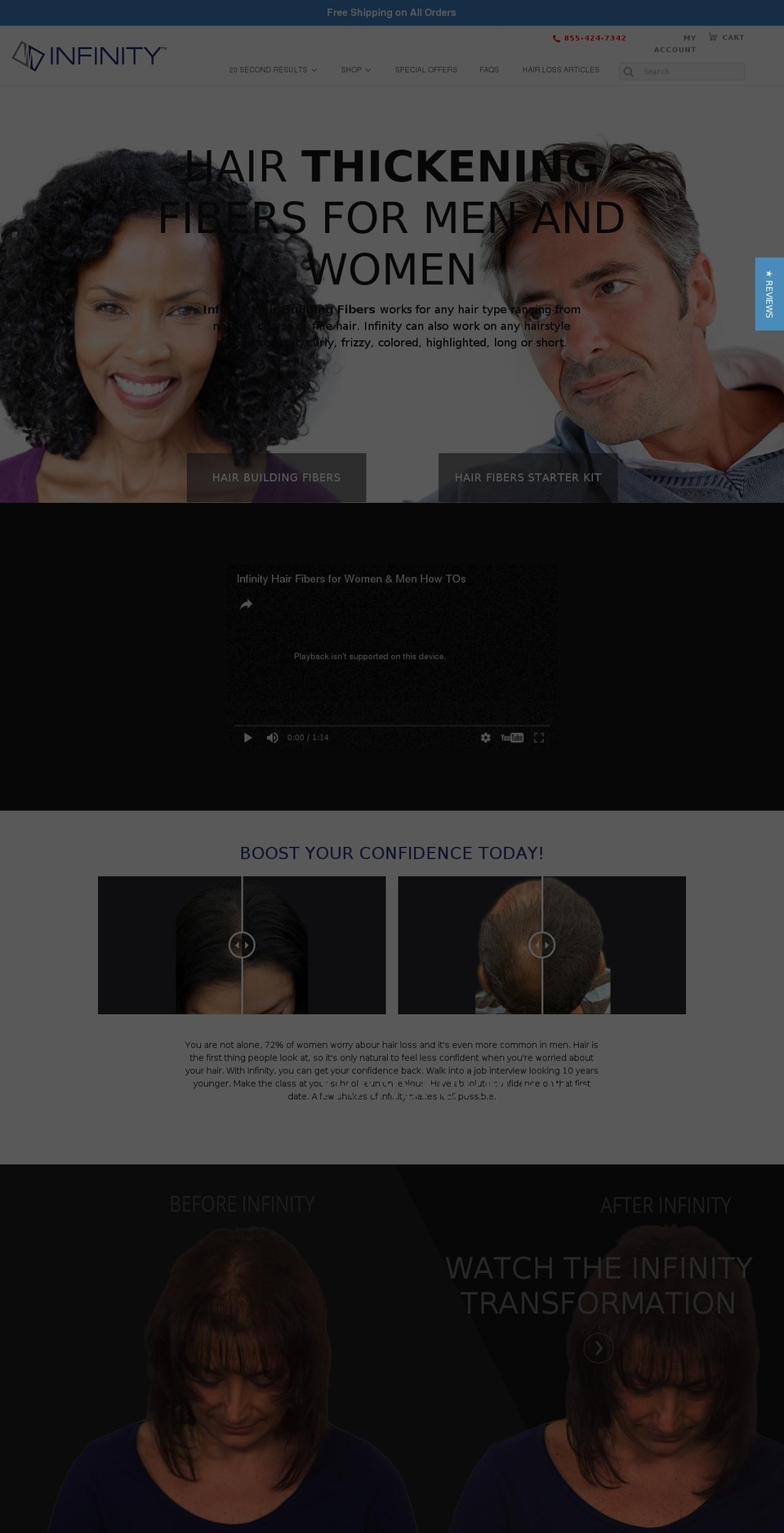 Clean Shopify theme site example infinityhair.com