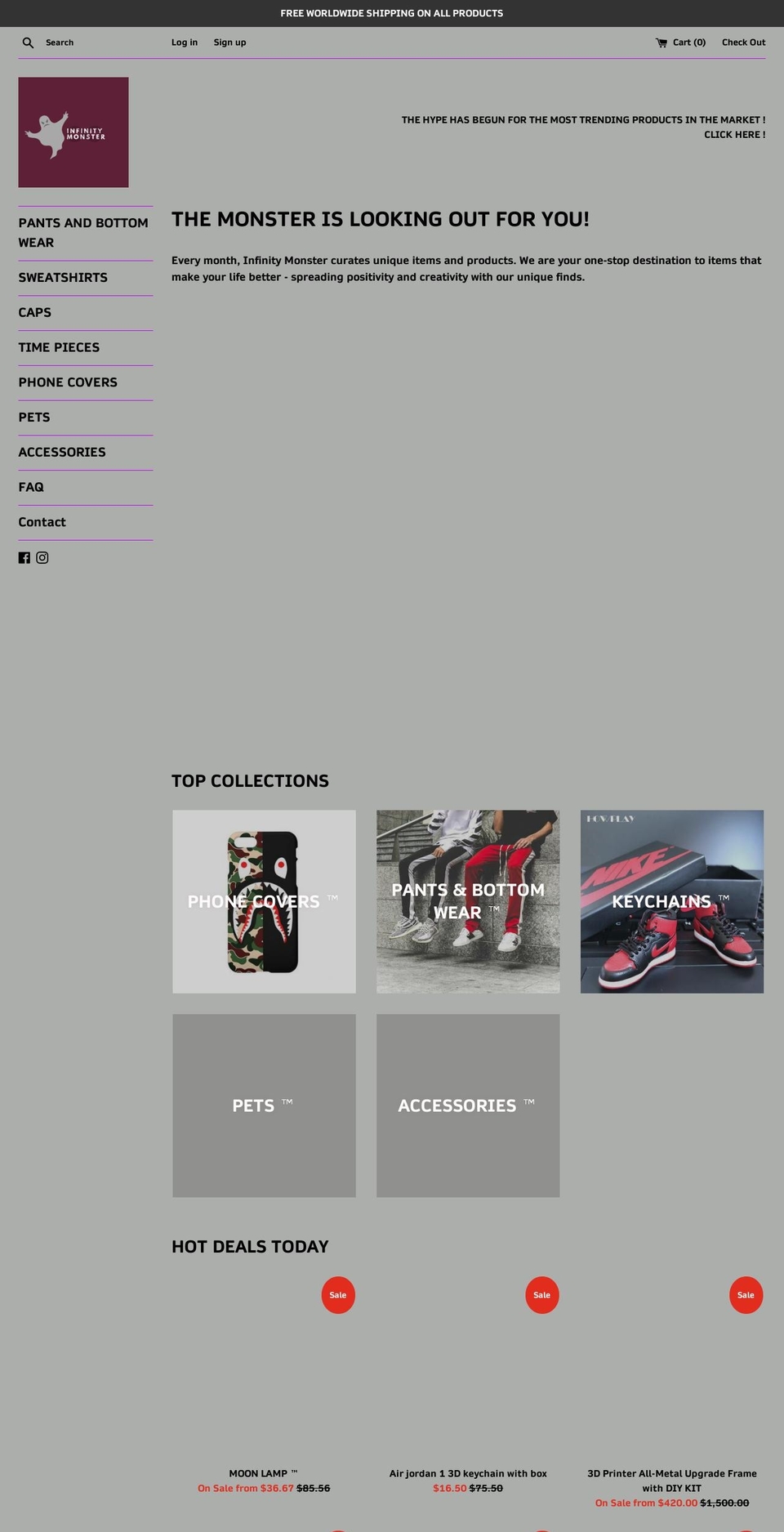 infinitymonster.com — Shopify storefront screenshot