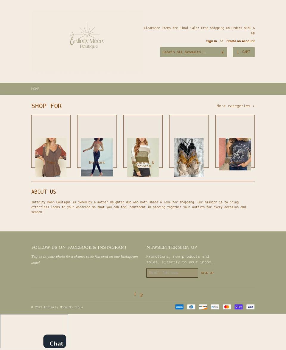 infinitymoonboutique.com shopify website screenshot