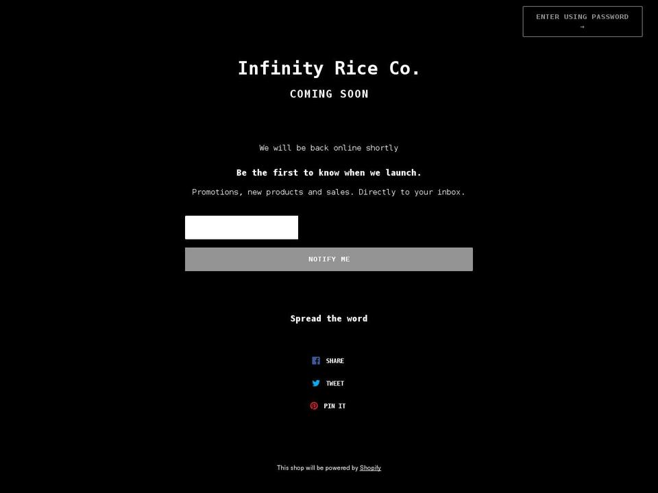 infinityrice.com shopify website screenshot