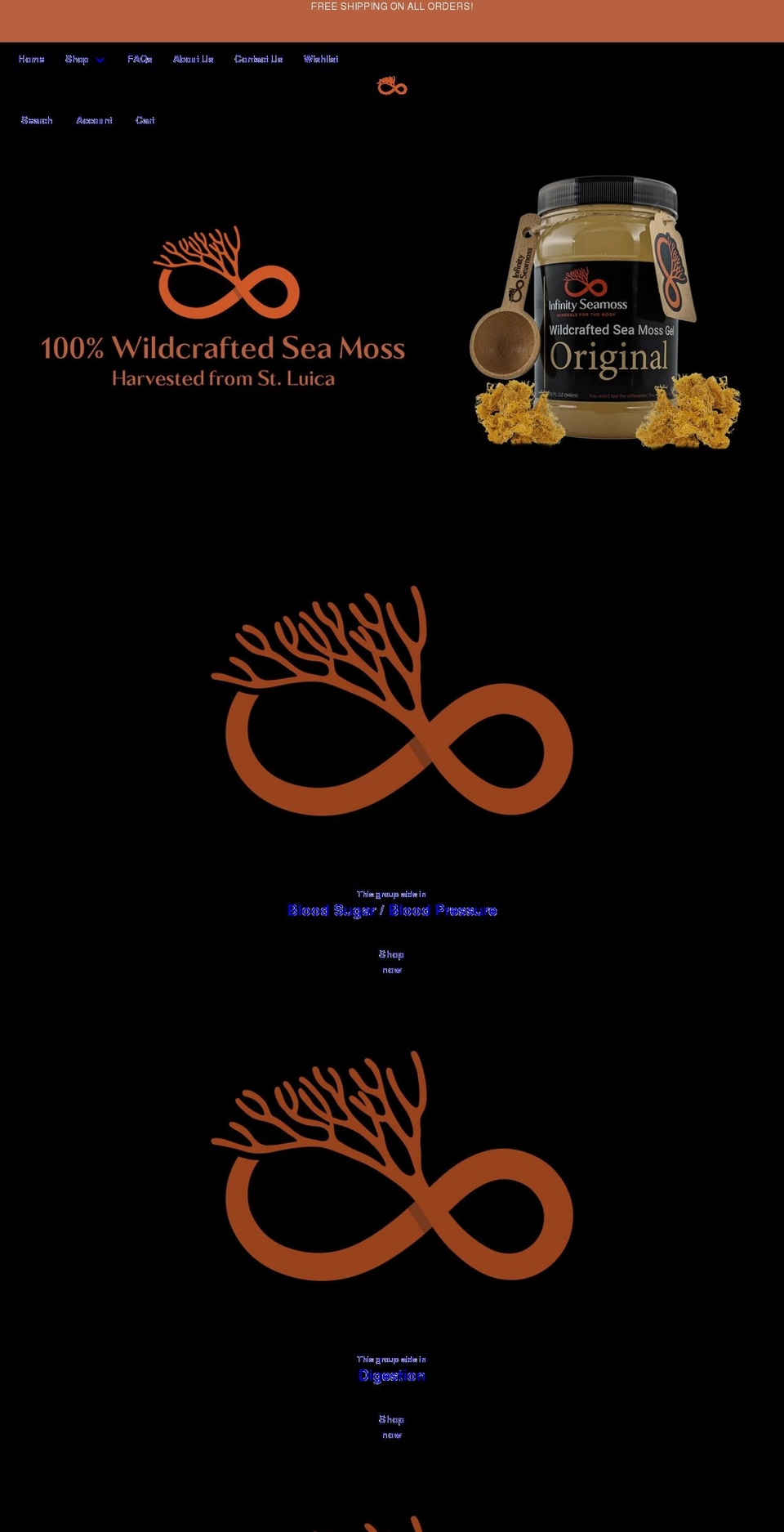 infinityseamoss.com shopify website screenshot