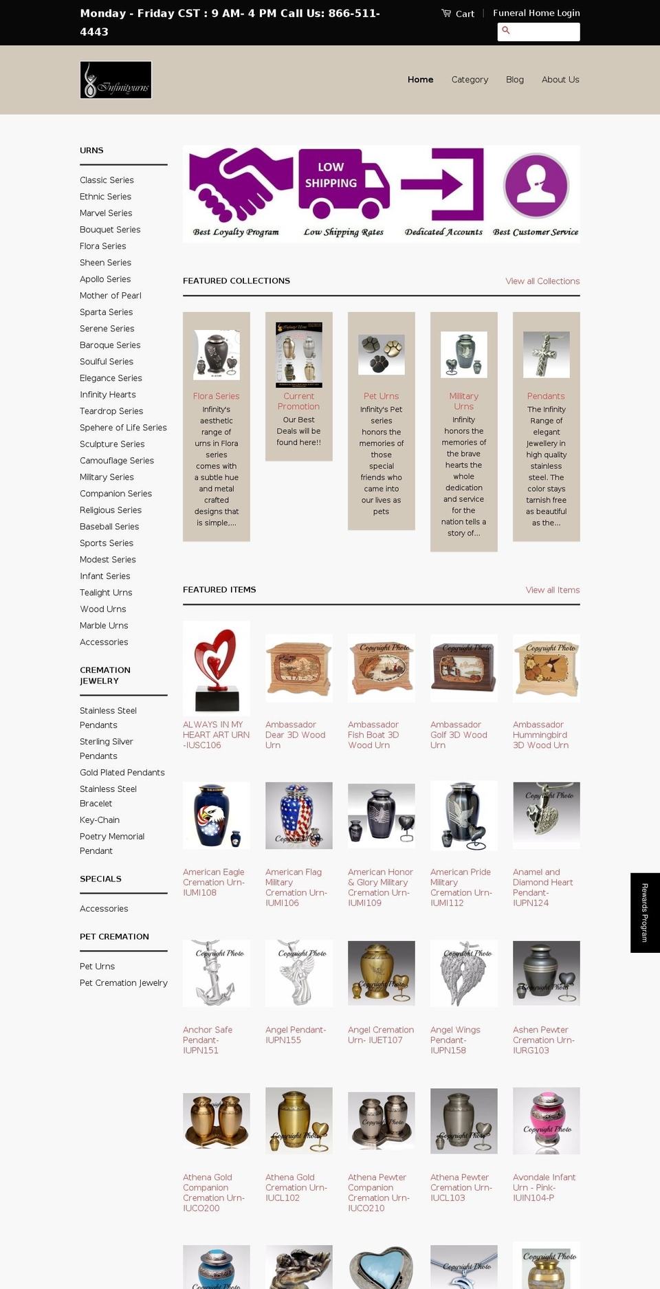 infinityurns.com shopify website screenshot