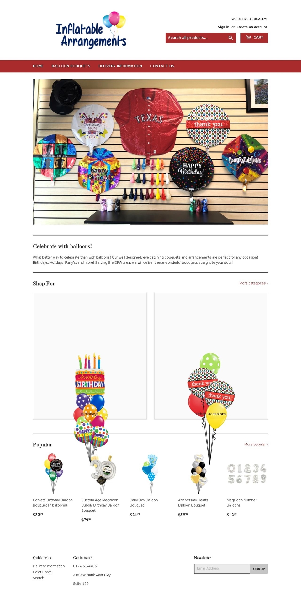 inflatablearrangements.com — Shopify storefront screenshot
