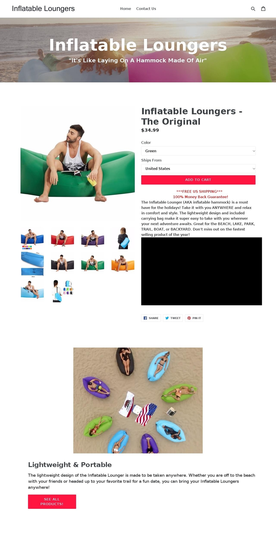 inflatableloungers.com — Shopify storefront screenshot