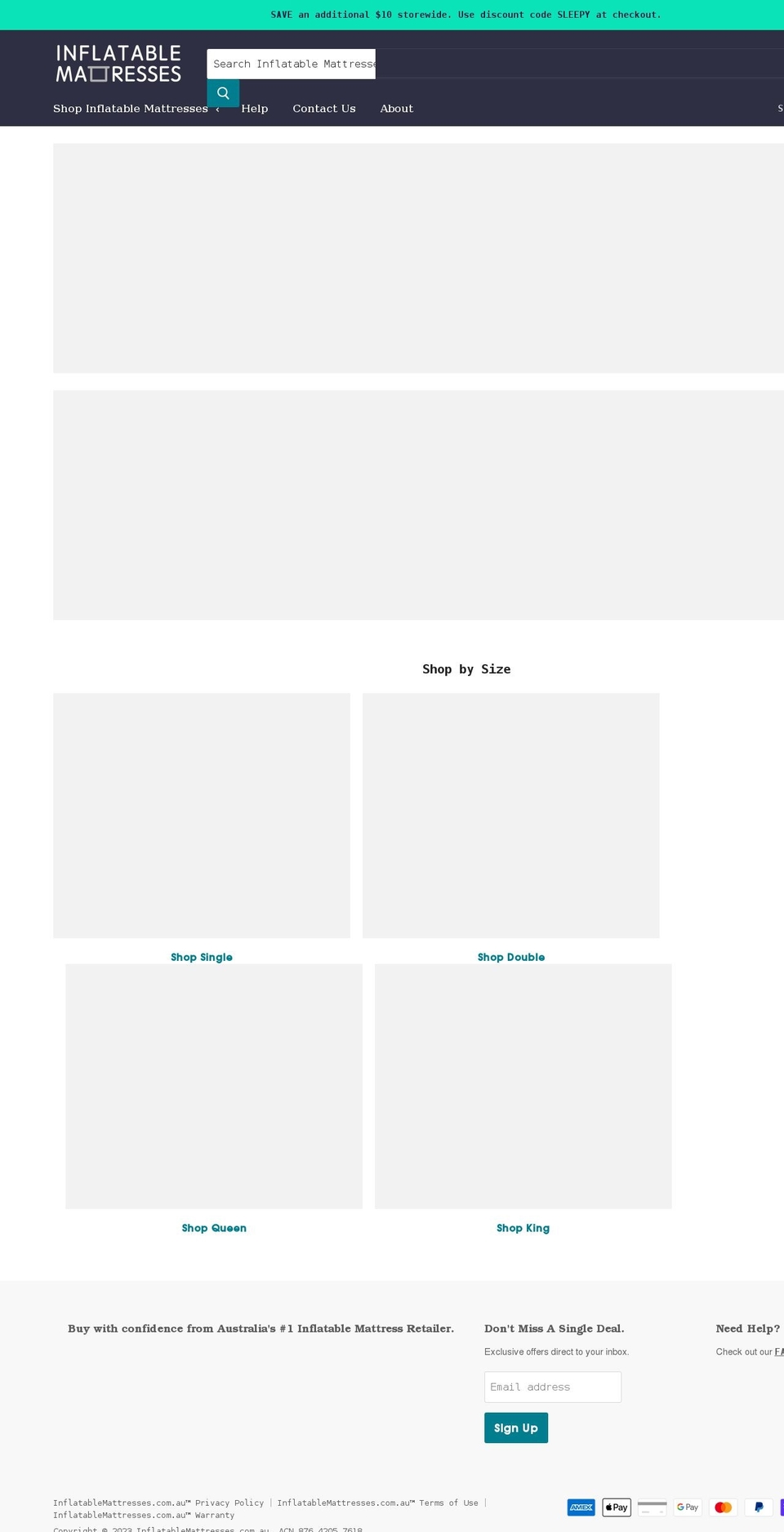 inflatablemattresses.com.au shopify website screenshot