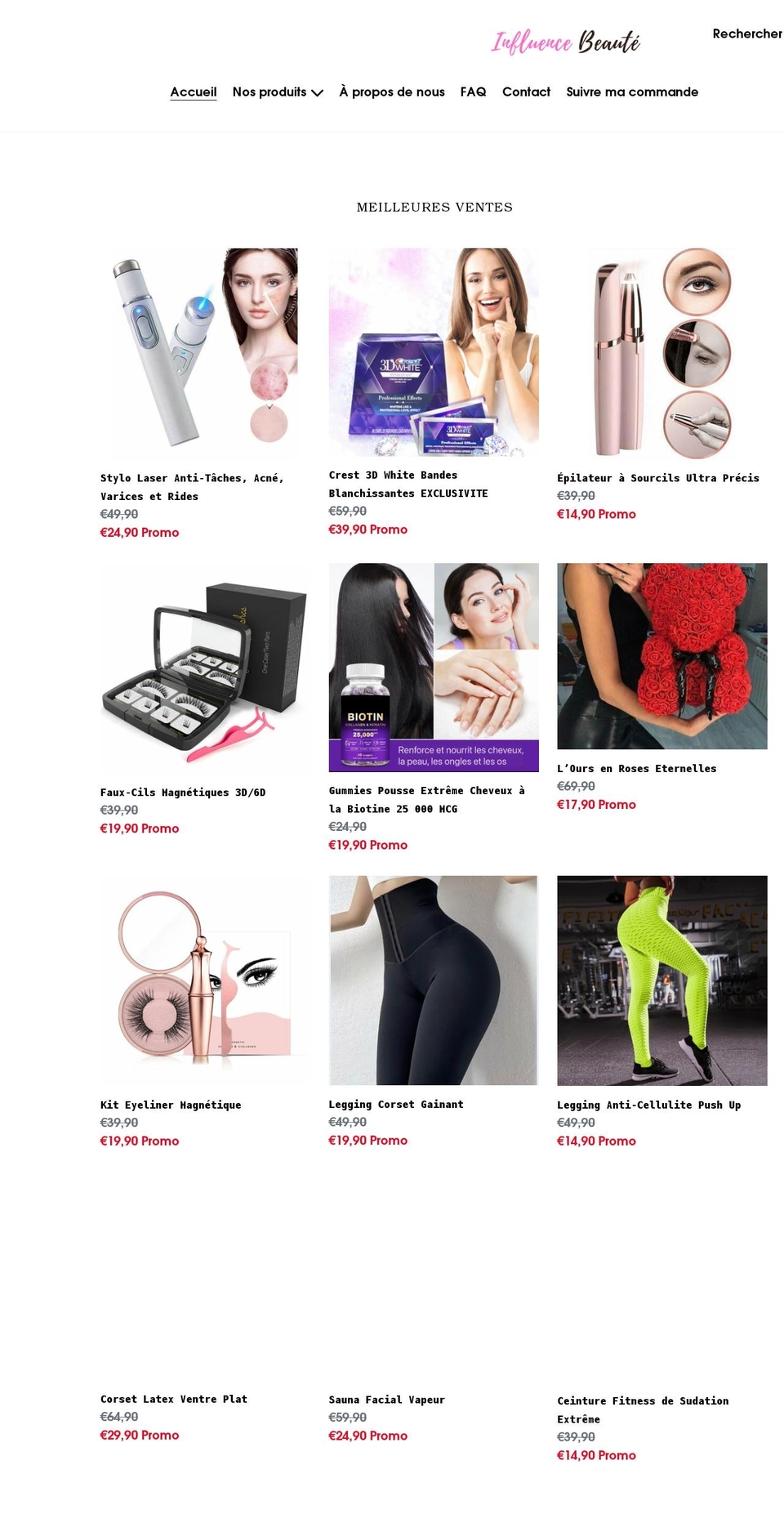 influence-beaute.com shopify website screenshot