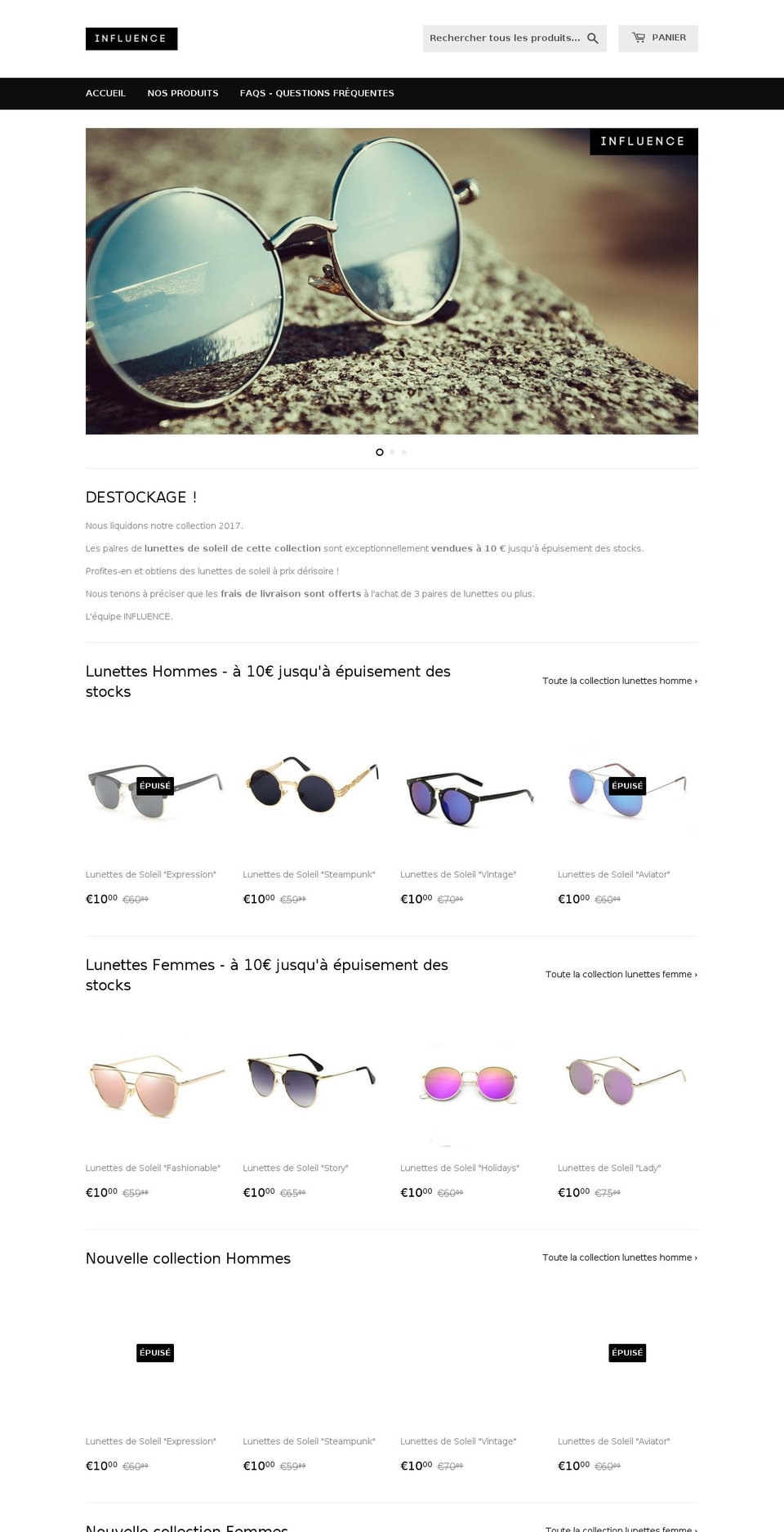 influence-glasses.com — Shopify storefront screenshot