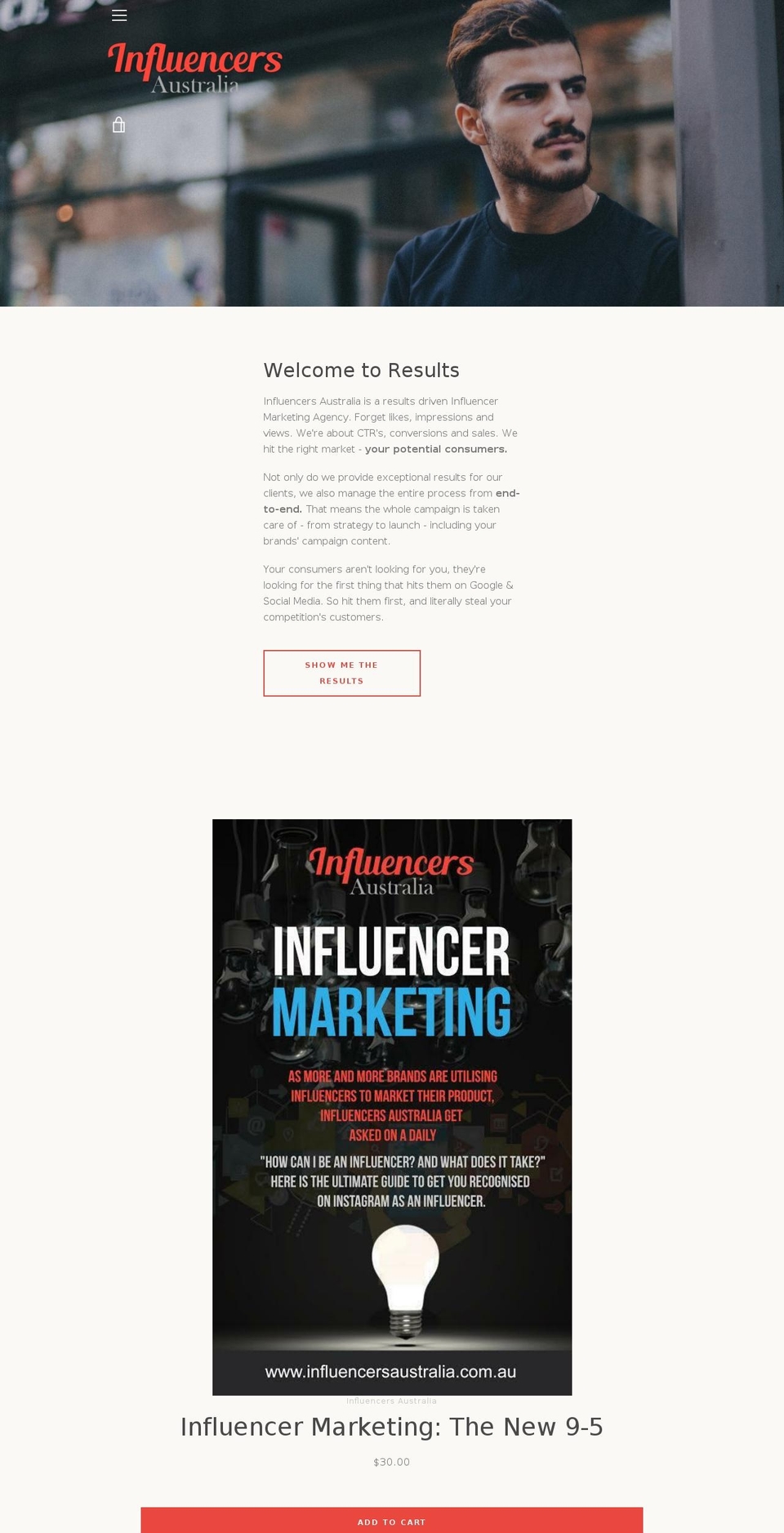 influencersaustralia.com.au shopify website screenshot