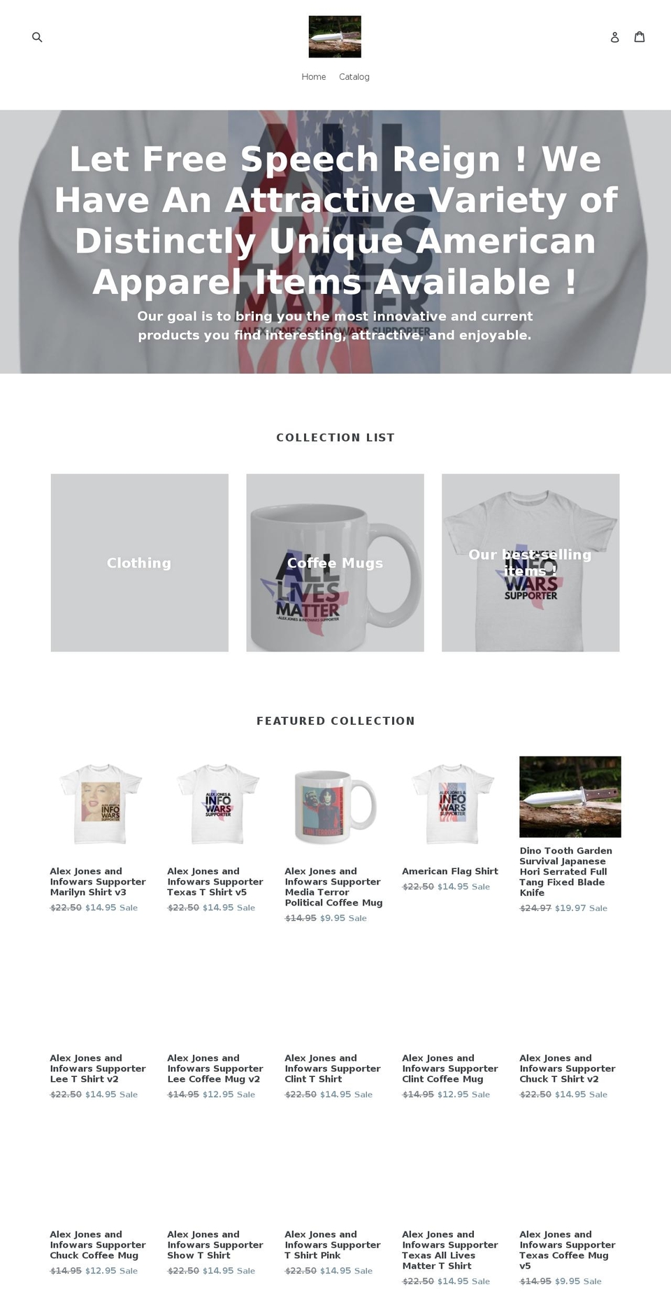 infowarssupportertshirtsplus.com — Shopify storefront screenshot
