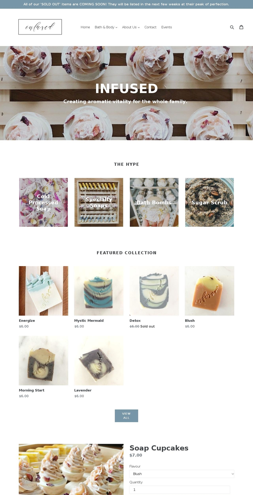 infusedhandcrafted.com — Shopify storefront screenshot