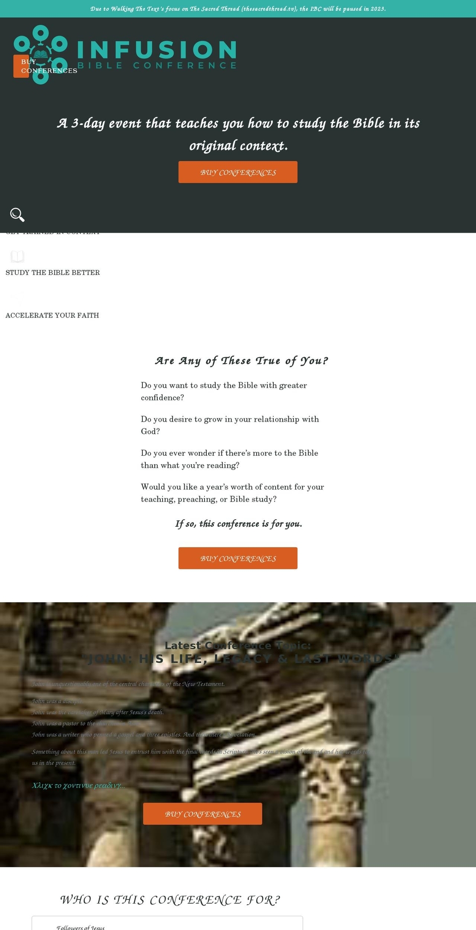 infusionbibleconference.com shopify website screenshot