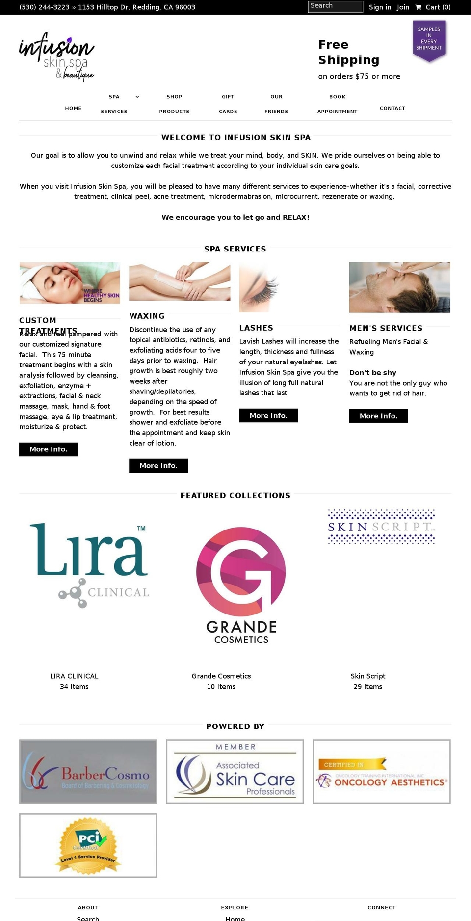 infusionskinspa.com — Shopify storefront screenshot
