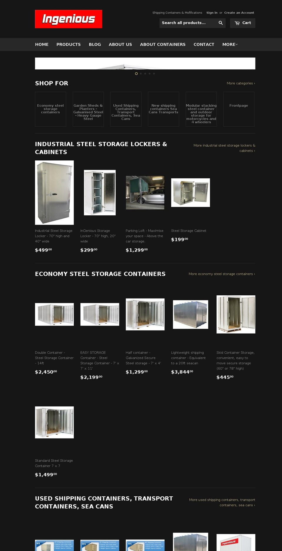 ingeniouscontainers.com — Shopify storefront screenshot