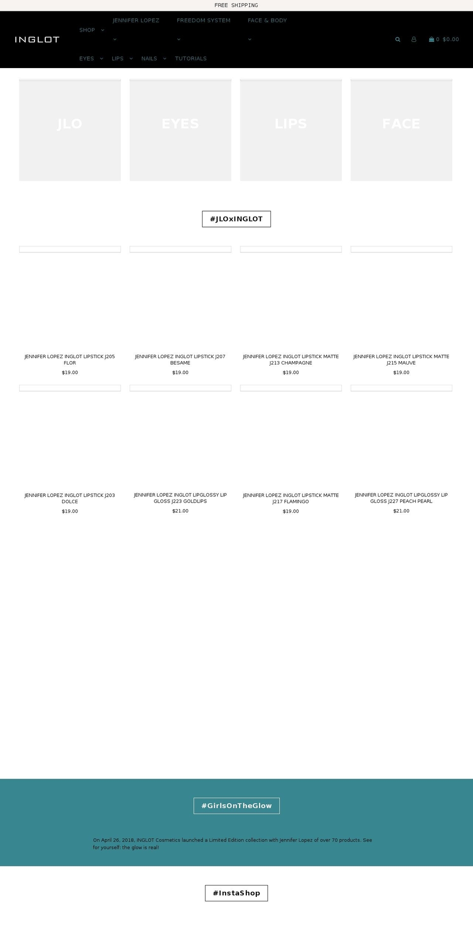 inglotpr.com shopify website screenshot