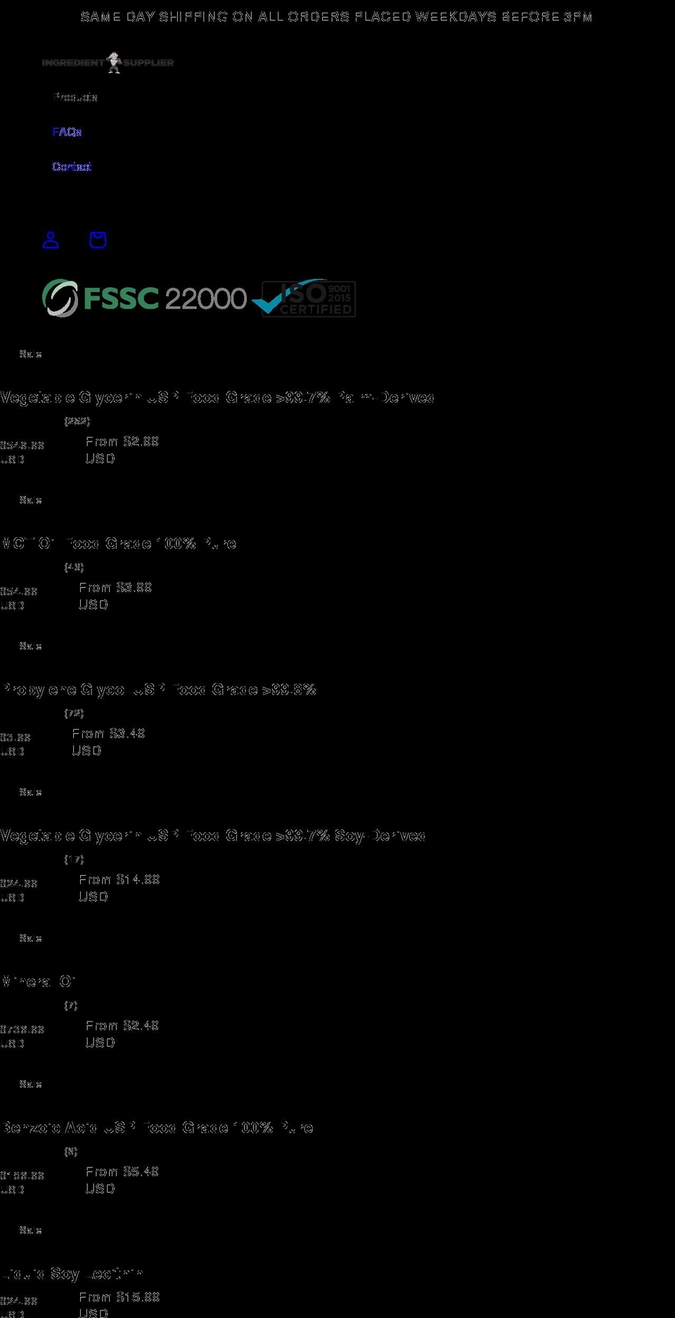 ingredientsupplier.com shopify website screenshot