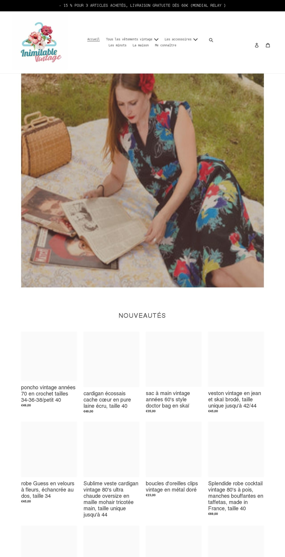 inimitablevintage.com shopify website screenshot