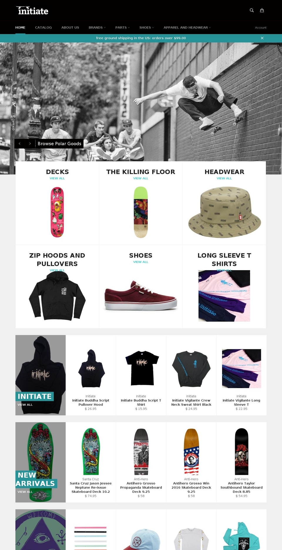 initiateskateboarding.com shopify website screenshot