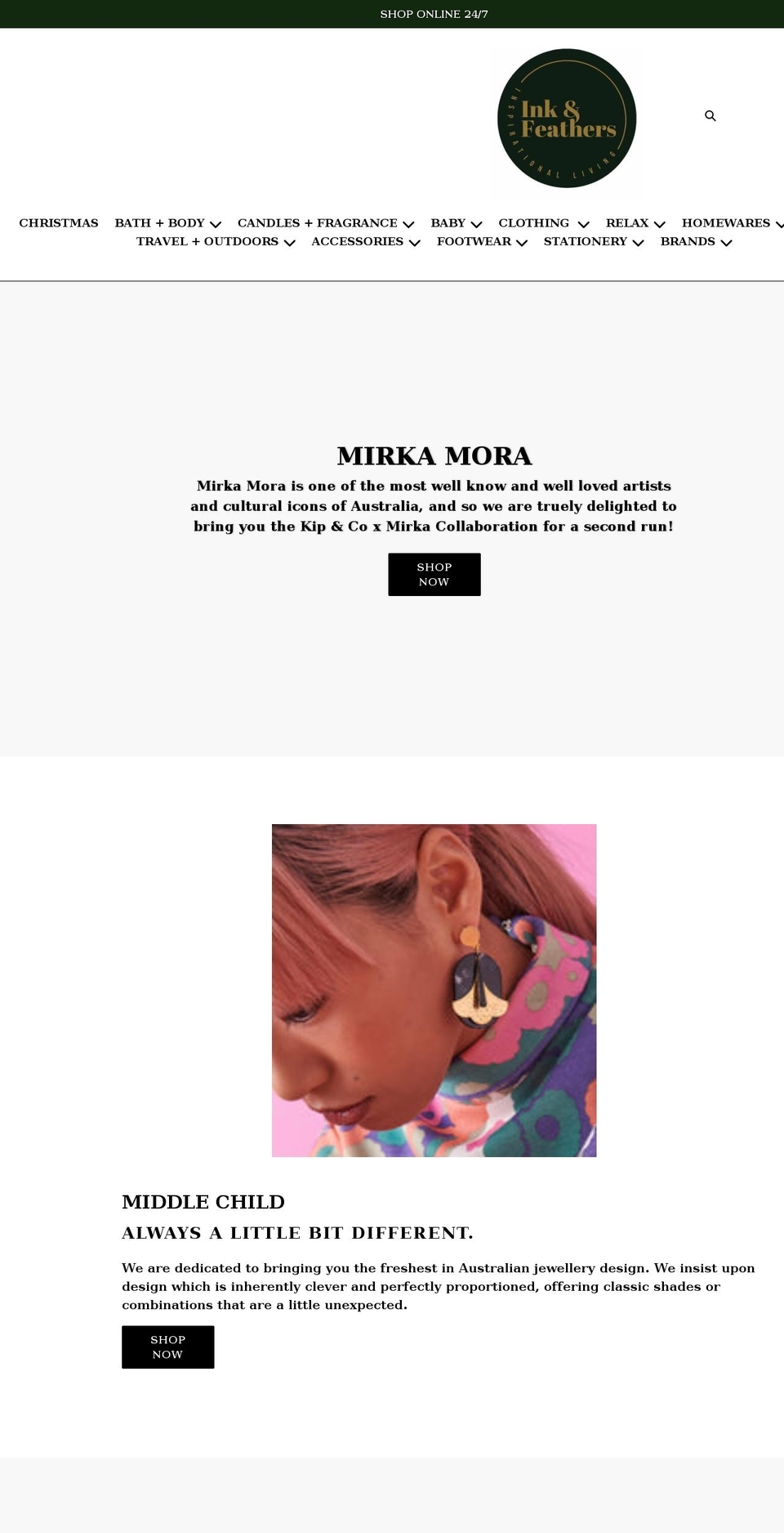 inkandfeathers.com.au shopify website screenshot