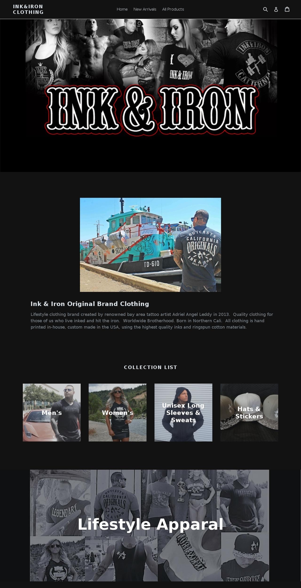 inkandironclothing.com shopify website screenshot