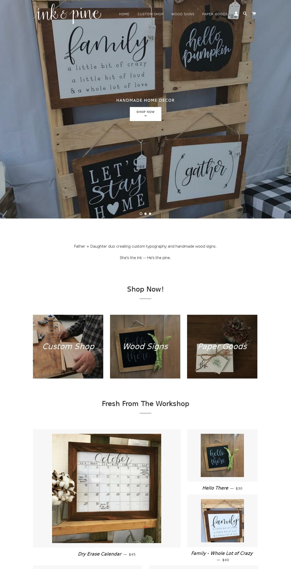 inkandpine.com shopify website screenshot