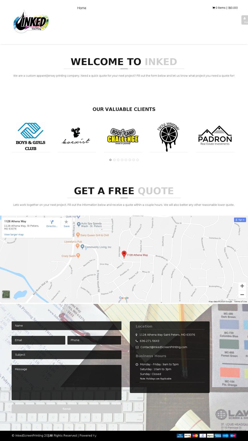 inkedscreenprinting.com — Shopify storefront screenshot