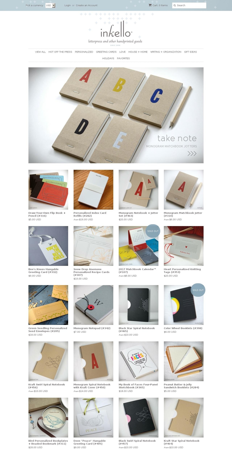 inkelloletterpress.com shopify website screenshot