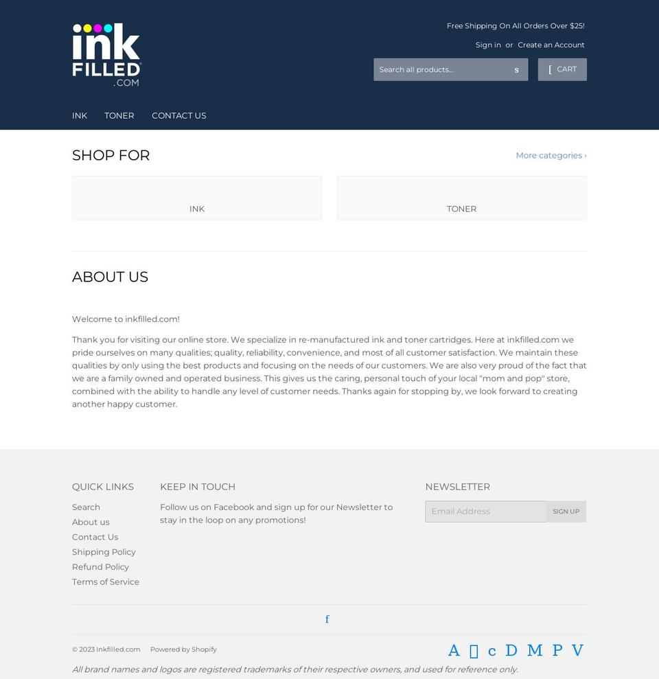 inkfilled.com — Shopify storefront screenshot