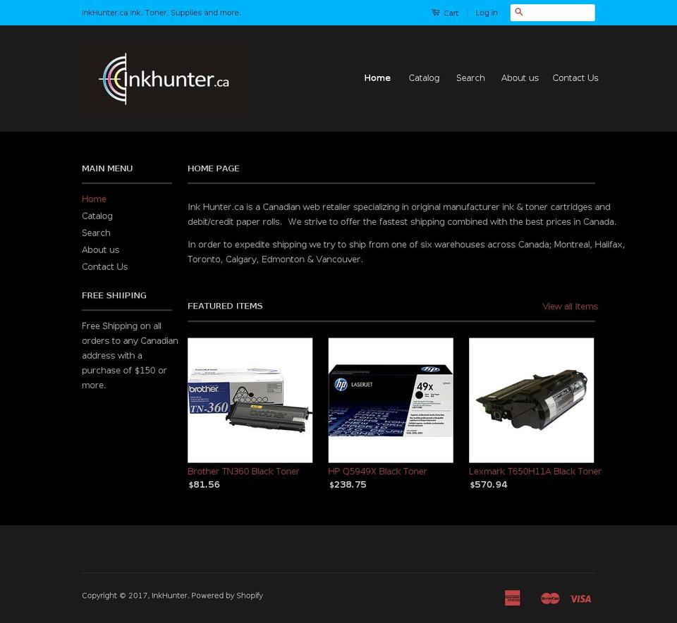 inkhunter.ca shopify website screenshot