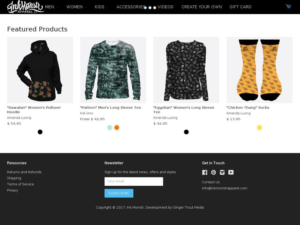 inkmonstrapparel.com shopify website screenshot