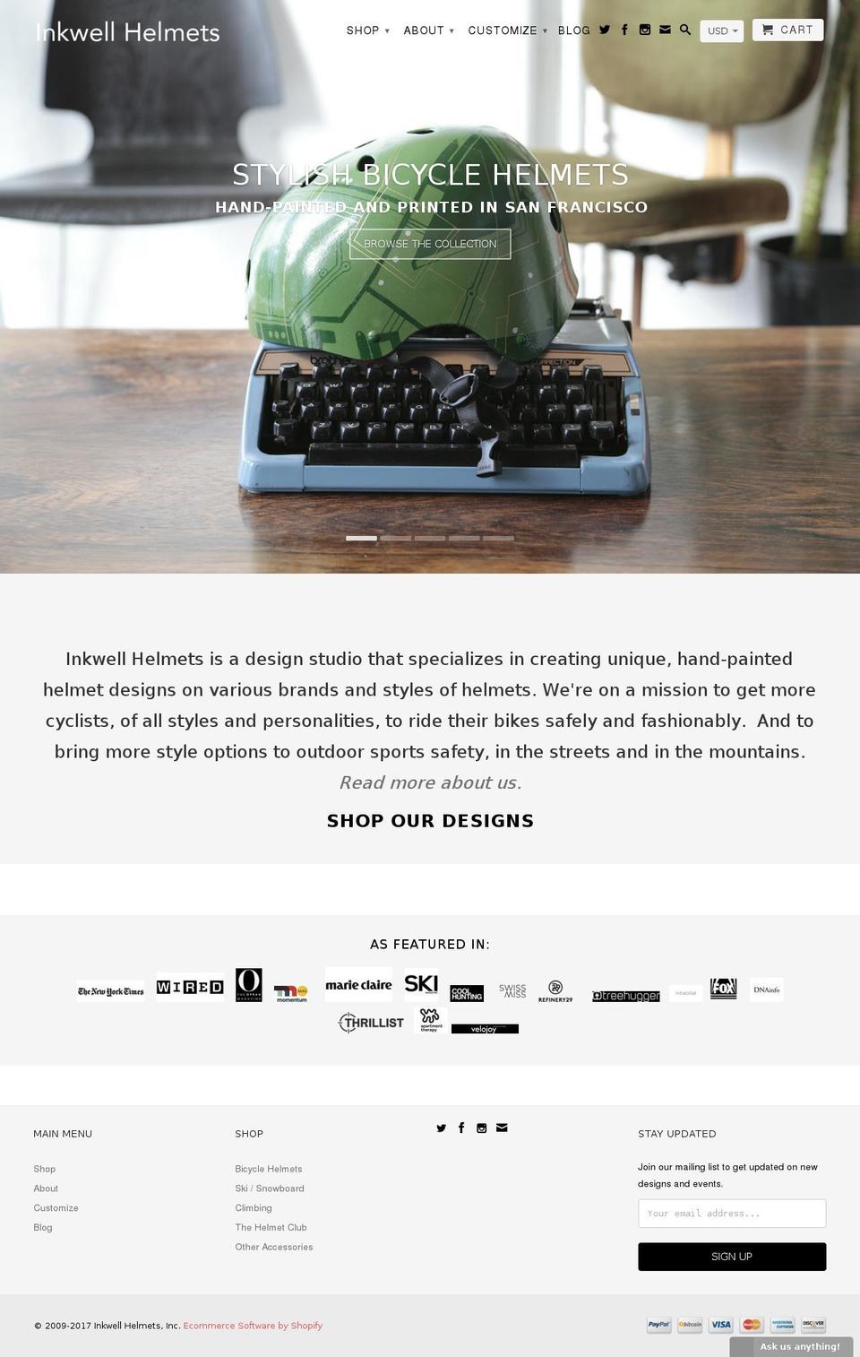 inkwellhelmets.com shopify website screenshot