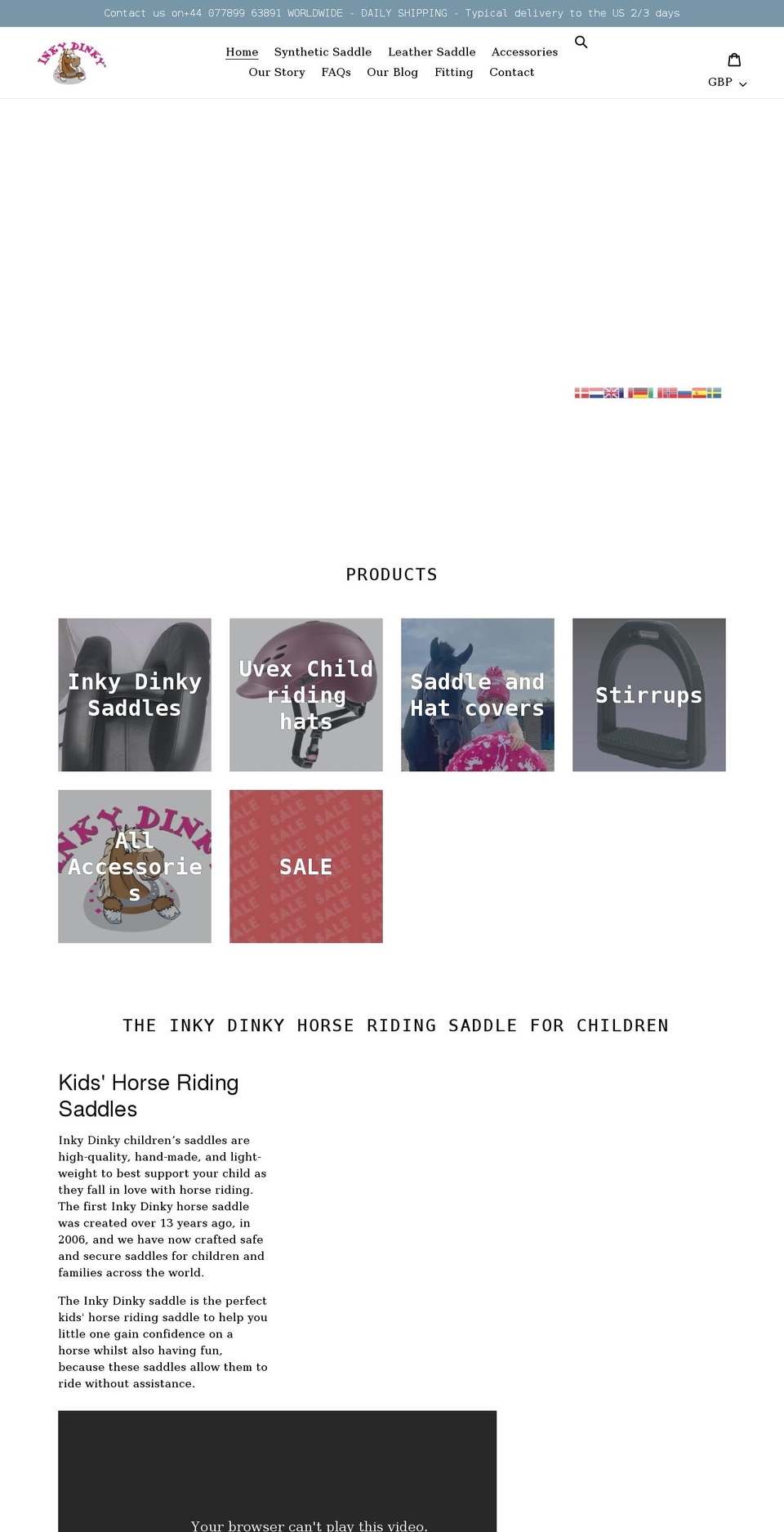 inkydinkysaddles.com shopify website screenshot