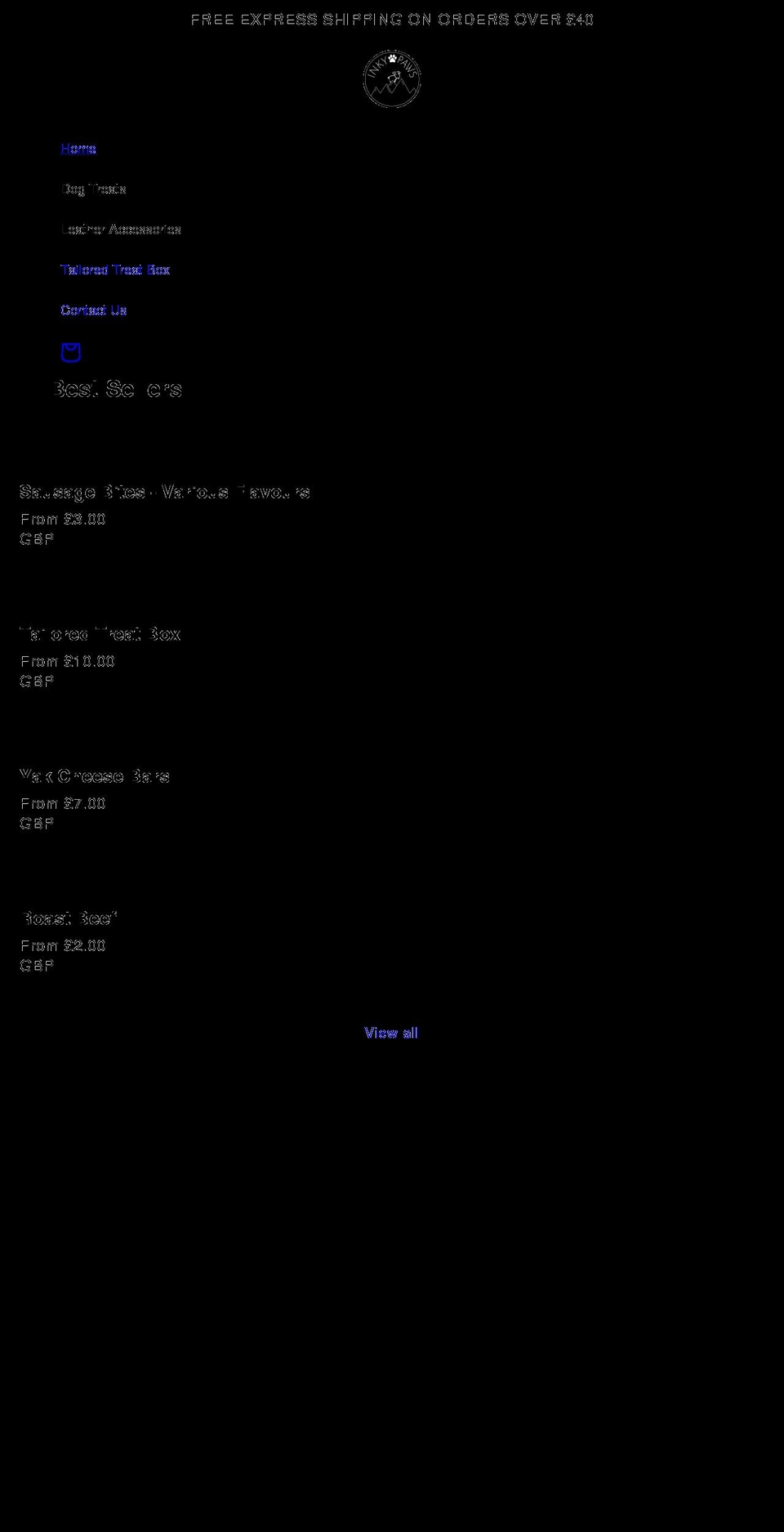 inkypaws.co.uk shopify website screenshot