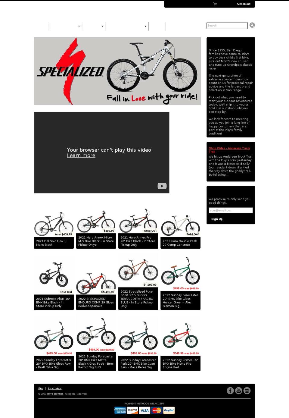 inkysbikes.com shopify website screenshot