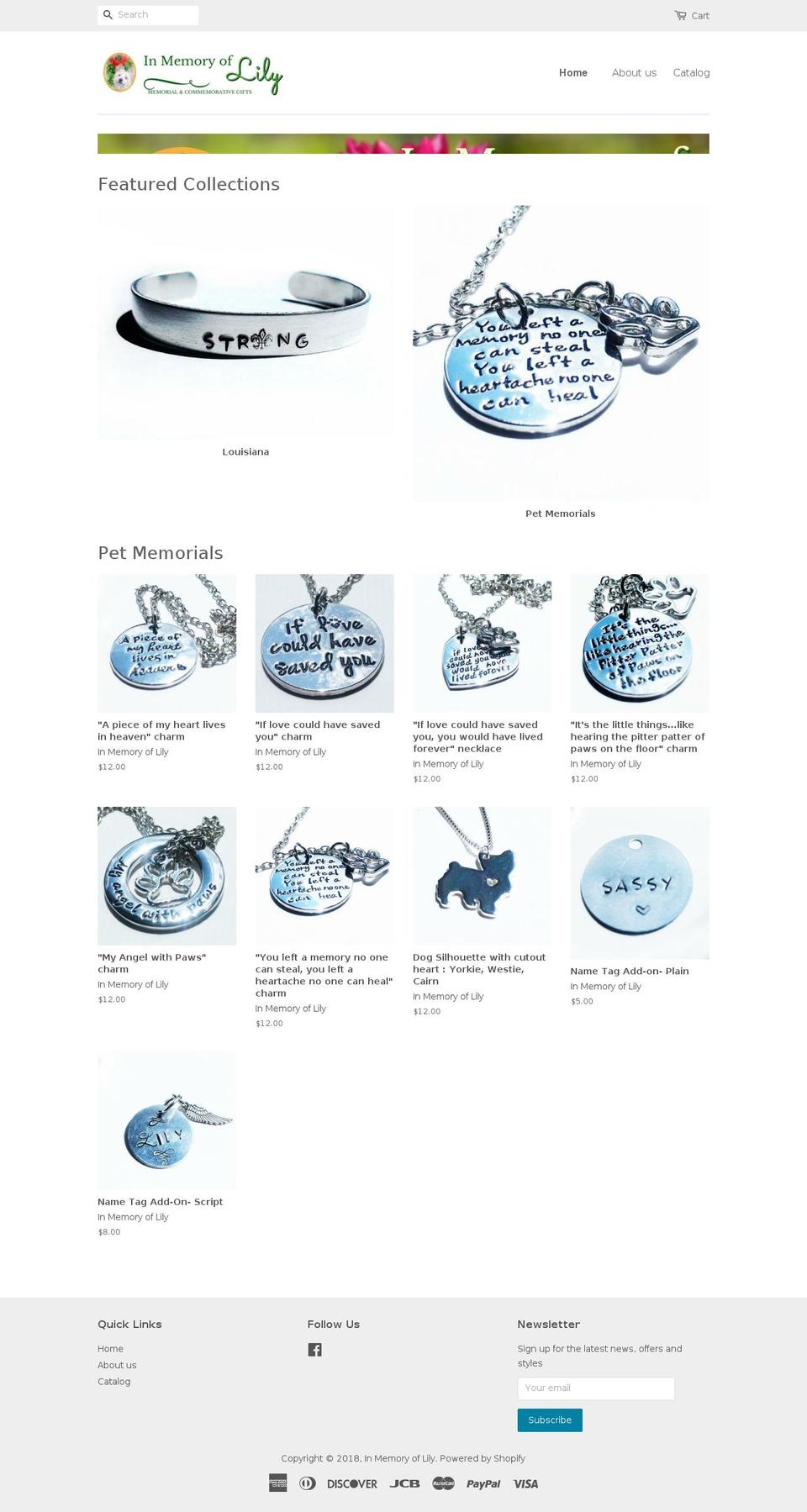 inmemoryoflily.com shopify website screenshot