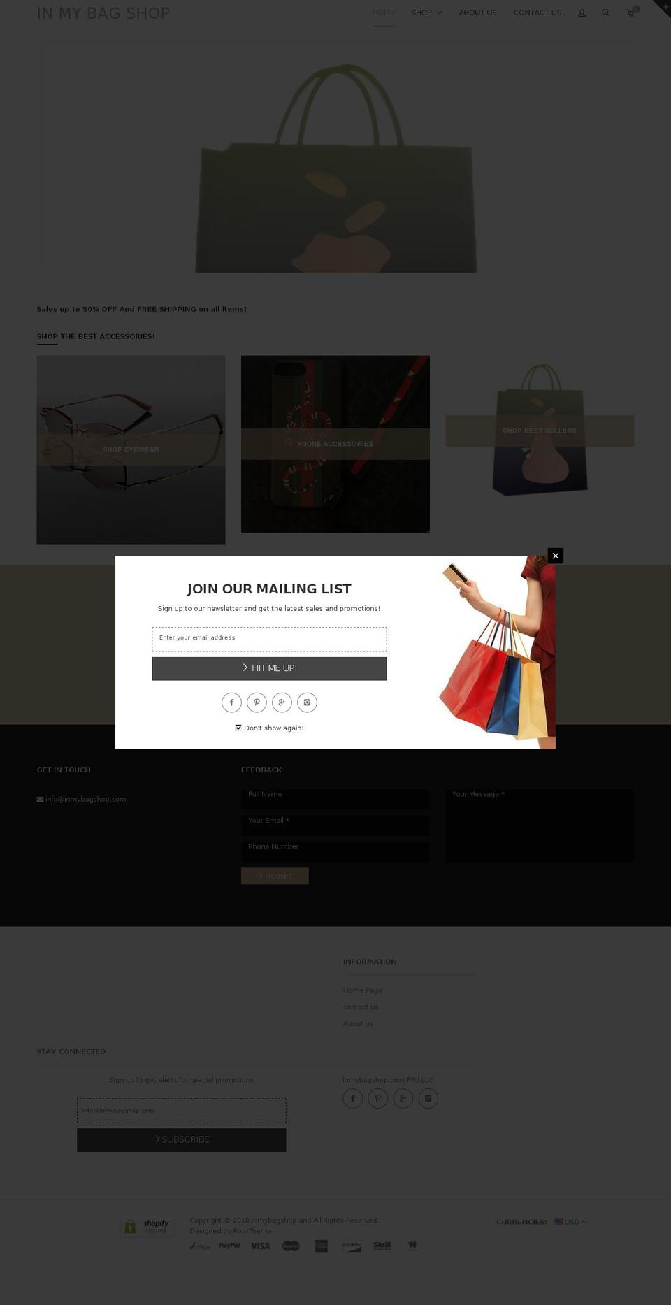 inmybagshop.com shopify website screenshot
