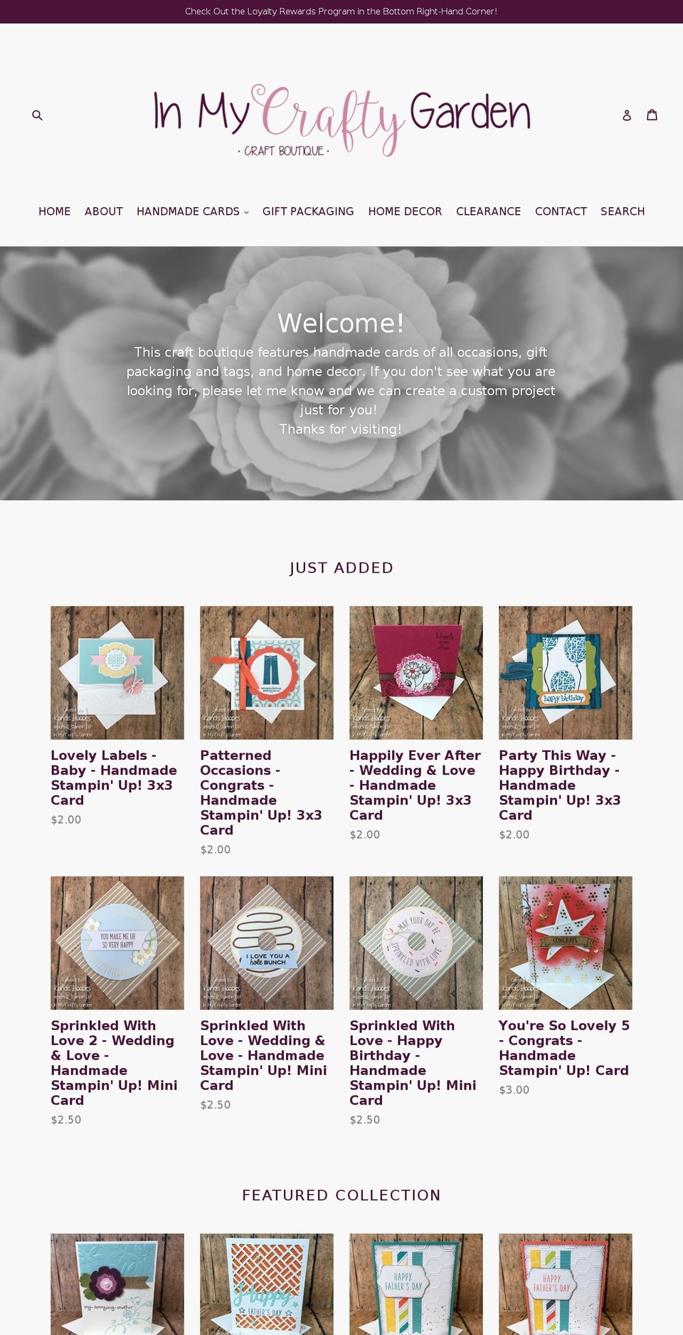 inmycraftygarden.com — Shopify storefront screenshot