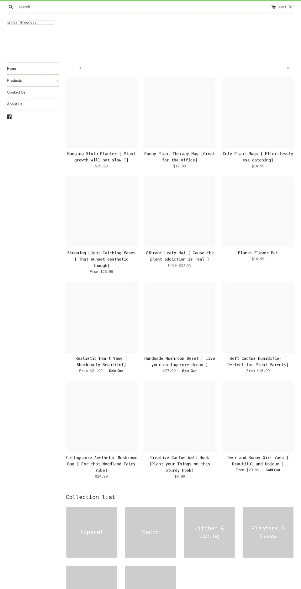 innergreenery.com shopify website screenshot