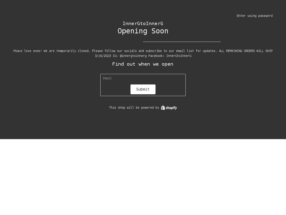 innergtoinnerg.com — Shopify storefront screenshot